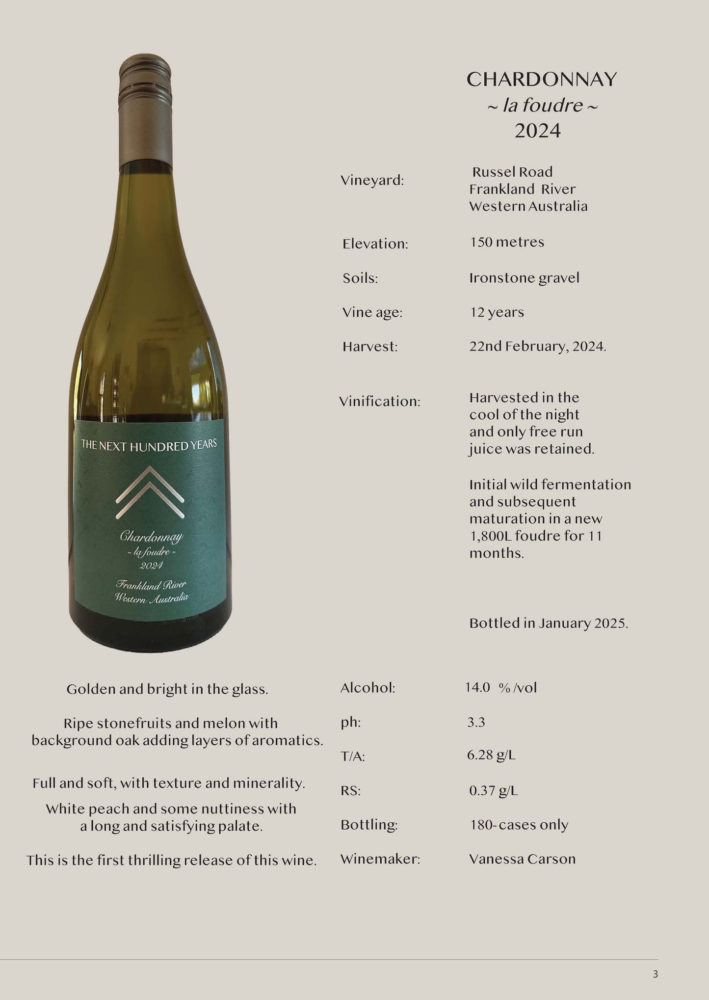 THE NEXT HUNDRED YEARS FRANKLAND RIVER ~ la foudre ~ CHARDONNAY 2024 - (SOLD OUT)