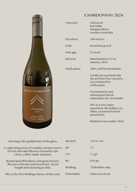 THE NEXT HUNDRED YEARS MARGARET RIVER CHARDONNAY 2024 - 6 bottles inc Aus wide delivery