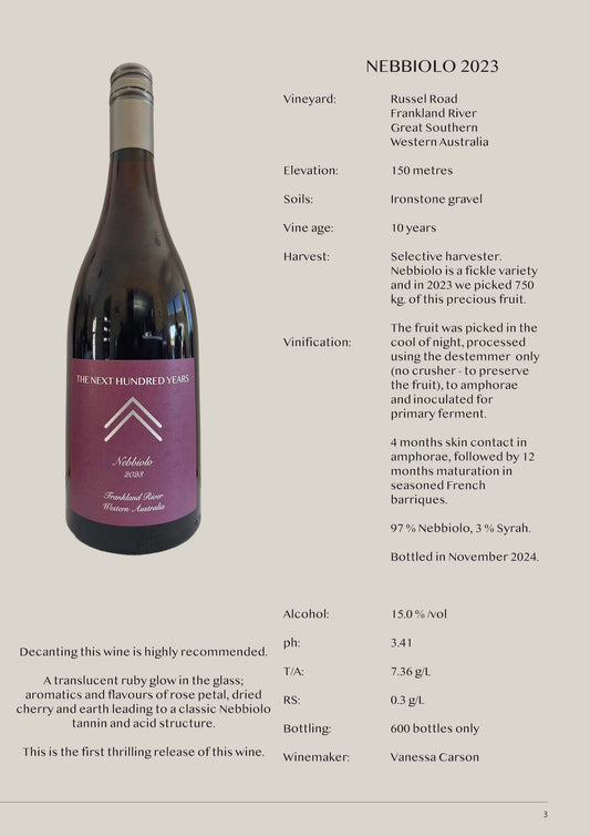 THE NEXT HUNDRED YEARS NEBBIOLO 2023 - 6 bottles inc Aus wide delivery
