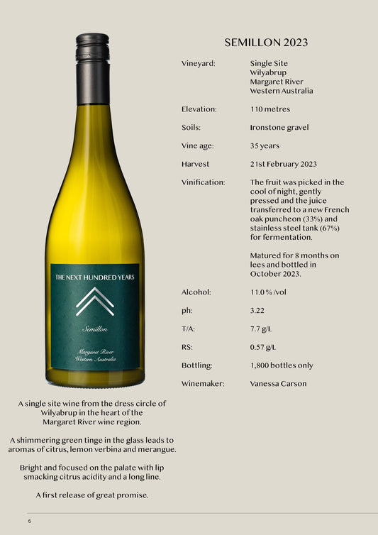 THE NEXT HUNDRED YEARS SEMILLON 2023 - 1 doz inc Aus wide delivery